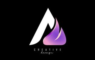 Vector illustration of abstract white letter A with pink leaf design.