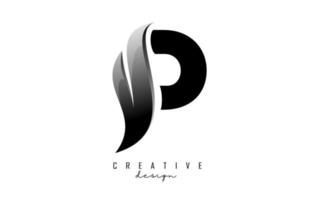 Vector illustration of abstract letter P with black leaf design.