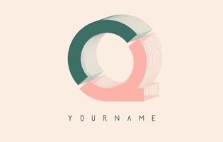 Wireframe Q Letter Logo Design in two colors. Creative vector illustration with wired, mirrored outline frame.