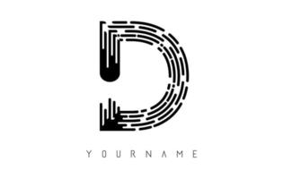 Black D letter logo concept. Creative minimal monochrome monogram with lines and finger print pattern. vector
