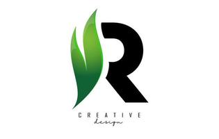 Vector illustration of abstract letter R with green leaf design.