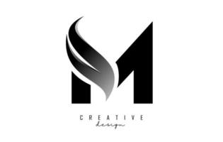 Vector illustration of abstract letter M with black leaf design.