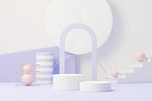 3d render of Beauty podium with Very Peri color of the year 2022 design for product presentation and advertising. Minimal pastel sky and Dreamy land scene. Romance concept. photo