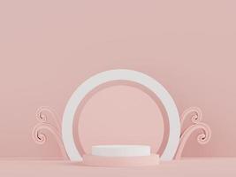 Podium for product placement with Retro modern and contemporary design. 3d rendering minimal scene for mock up and showing brand. Pedestal platform for cosmetic advertise. Various of arch simple. photo