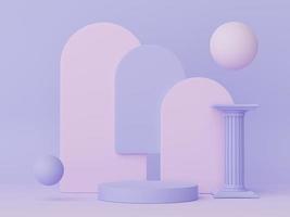 3d render of Abstract minimal  display podium with Greek Ancient baroque pillar background. Pedestal design for mock up and product presentation. Clean pastel color scene. photo