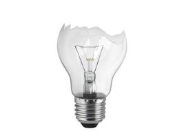 Broken light bulb isolated on white background photo