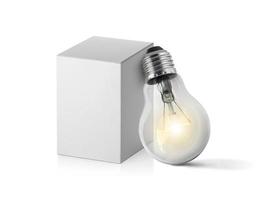 light bulb and box isolated on white background photo