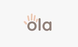 Ola letters with hand logo template, palm vector logo concept for friendly business identity, poster, banner. Vector illustration.