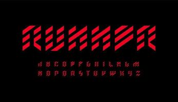 Runner font alphabet letters. Geometric monogram logo typography. Sole dynamic typographic design. Sliced lines letter set for speed logo, headline, poster and banner title. Vector typeset.