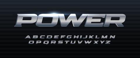 Power font iron alphabet. Metal logo typography. Steel typographic design. Wide bold italic letters for speed logo, race headline, automotive monogram, lettering, and branding type. Vector typeset.