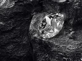 diamond on black coal background. 3d render photo