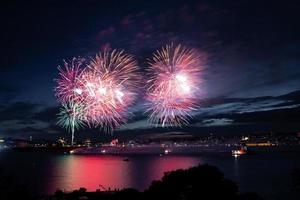 Fireworks over Bosphorus Strait, Istanbul, Turkey photo