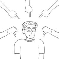 hand drawn sketch of a bullied young man with glasses vector