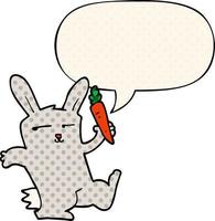 cartoon rabbit and carrot and speech bubble in comic book style vector