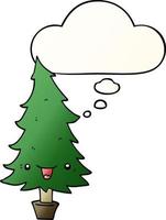 cute cartoon christmas tree and thought bubble in smooth gradient style vector