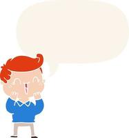 cartoon laughing boy and speech bubble in retro style vector
