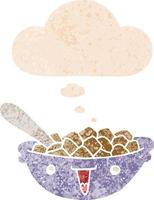 cute cartoon bowl of cereal and thought bubble in retro textured style vector