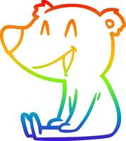 dibujo de línea de gradiente de arco iris dibujos animados de oso sentado vector