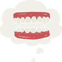 caricatura, dientes de vampiro, y, burbuja del pensamiento, en, estilo retro vector