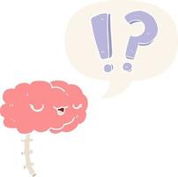 cartoon curious brain and speech bubble in retro style vector