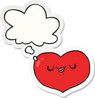 cartoon love heart and thought bubble as a printed sticker vector