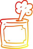 warm gradient line drawing cartoon can of food being opened vector