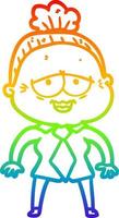 rainbow gradient line drawing cartoon happy old lady vector