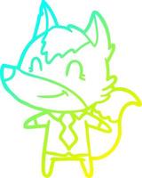 cold gradient line drawing friendly cartoon wolf office worker vector