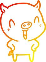 dibujo de línea de gradiente cálido cerdo de dibujos animados feliz vector
