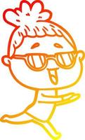 warm gradient line drawing cartoon happy woman wearing spectacles vector