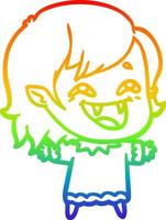 rainbow gradient line drawing cartoon laughing vampire girl vector