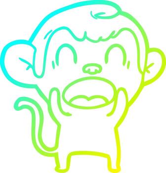 línea de gradiente frío dibujo mono de dibujos animados gritando vector