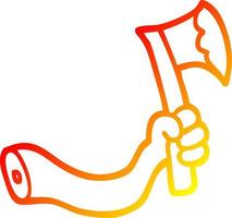 warm gradient line drawing cartoon arm with axe vector