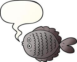 cartoon flat fish and speech bubble in smooth gradient style vector