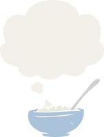 cartoon bowl of rice and thought bubble in retro style vector