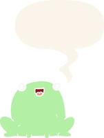 cute cartoon frog and speech bubble in retro style vector