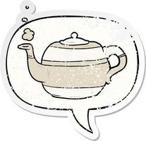 cartoon tea pot and speech bubble distressed sticker vector