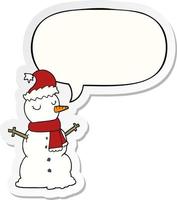 cartoon snowman and speech bubble sticker vector