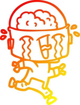 warm gradient line drawing cartoon crying robot running
