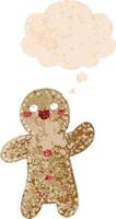 cartoon gingerbread man and thought bubble in retro textured style vector