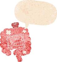 cartoon repaired intestines and speech bubble in retro textured style vector