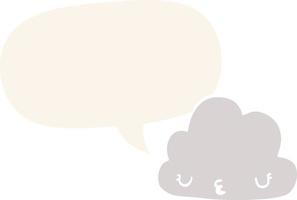 cute cartoon cloud and speech bubble in retro style vector