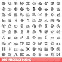 100 internet icons set, outline style vector