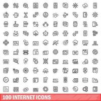 100 internet icons set, outline style vector