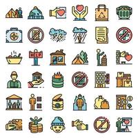 conjunto de iconos de refugio para personas sin hogar vector plano