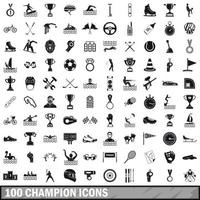100 champion icons set, simple style