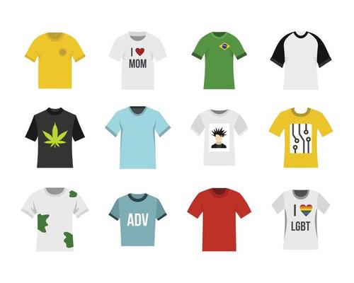 Tshirt icon set, flat style