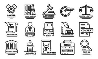 Lawyer icons set, outline style vector