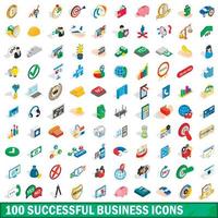 100 iconos de negocios exitosos, estilo isométrico vector