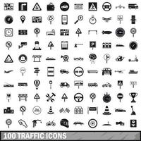 100 traffic icons set, simple style vector